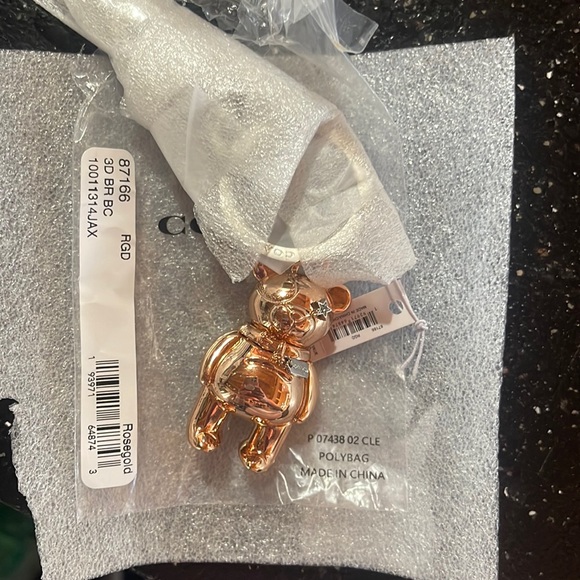 Coach Rose Gold Teddy Bear Key Chain - Picture 1 of 6